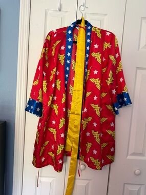Wonder Girl Red Printed Kids Jacket with Star Trim